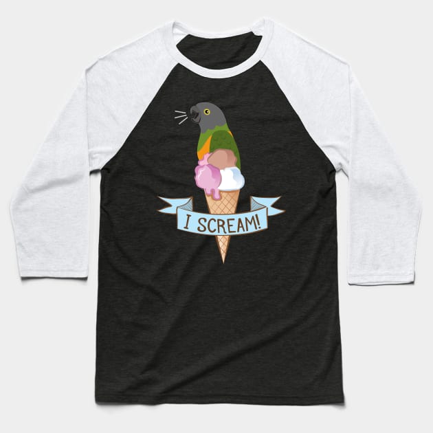 Senegal Parrot Ice Cream Baseball T-Shirt by Einstein Parrot